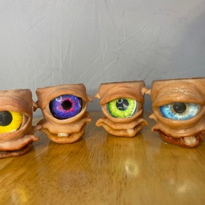 funny shot glases Set of 4 or 2 or 1  Happy little alien Shot glass sets | Hand-made oddity | horror gifts | polymer clay on glass 25mm eyes
