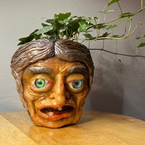 Terracotta planter | “Cackling Old Crone” terracotta pot hand made unique sculptured face on  Terracotta planters. unique garden decoration