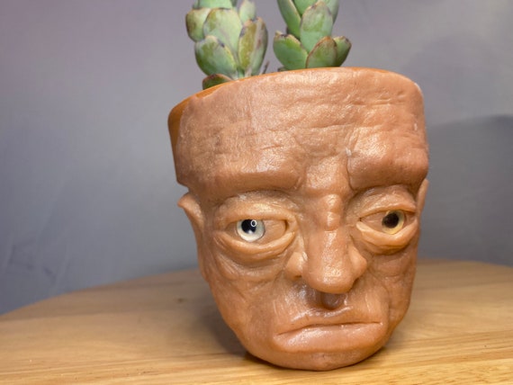 Terracotta pot | 9CM or 11Cm planter | hand made unique sculpture “The sad old  man “