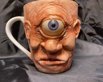 Polymer Clay Cyclops Mug: Handmade Oddity Art - "Winkie"