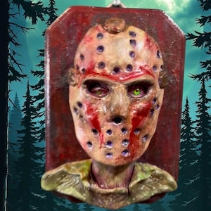 Jason Sculpture | Friday the 13th | Horror Wall Hanging | Polymer Clay on Wood | Gift for Movie Buffs & Slasher Fans