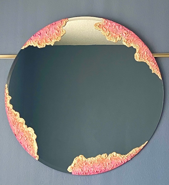 Textured Round Mirror, Abstract Art, Modern Wall Decor