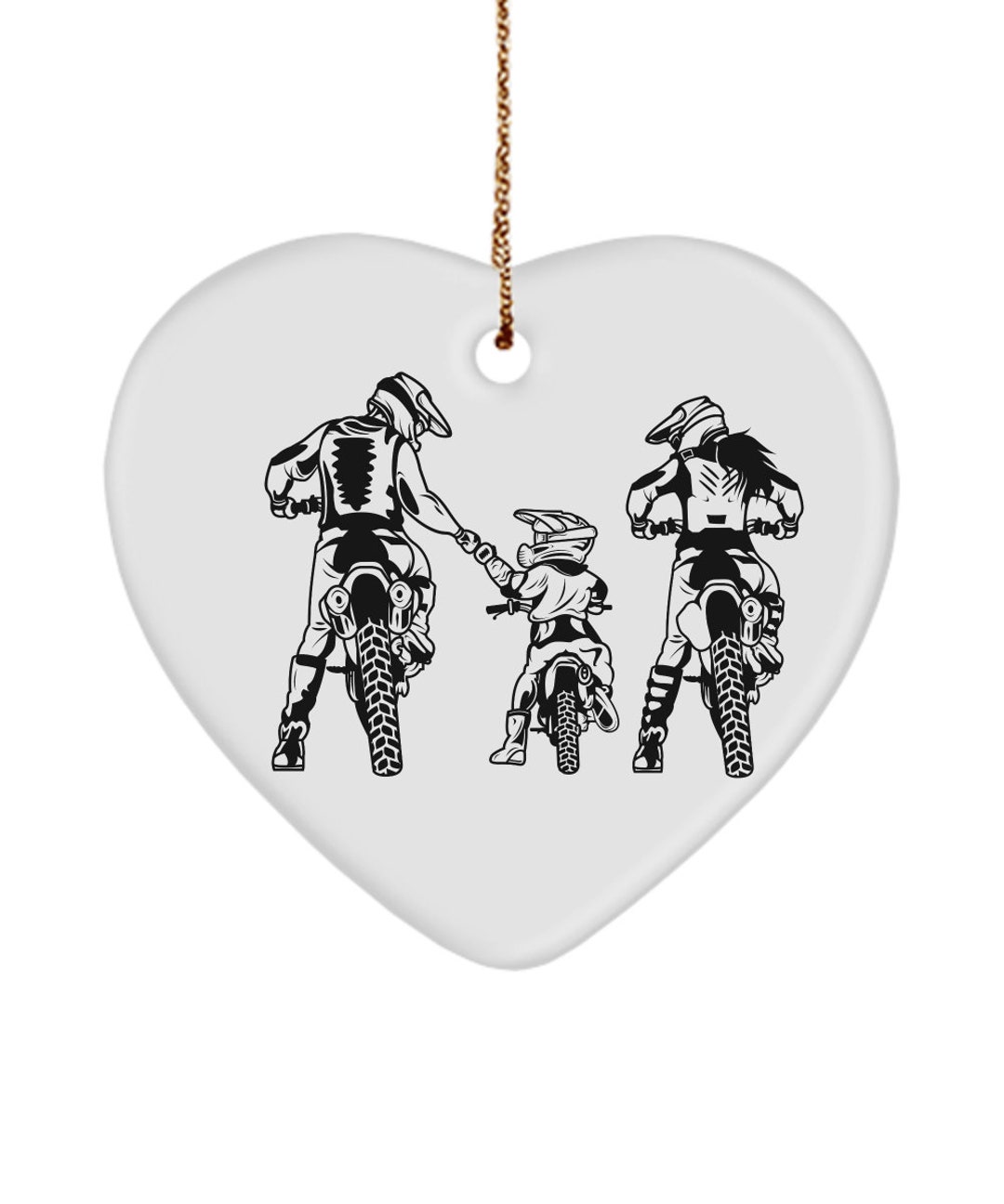 Biker Family Heart Keepsake, Mom Dad and Son Ceramic Heart, Motocross