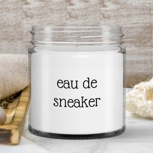 Funny sneaker gift. vanilla scented lidded candle. eau de sneaker funny candle. 9oz lidded candle. birthday gift. christmas present.