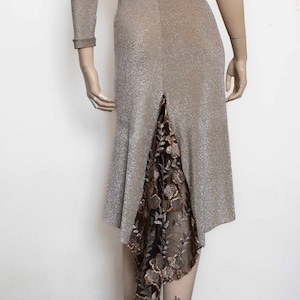 one sleeve Tango shiny dress with lace tail