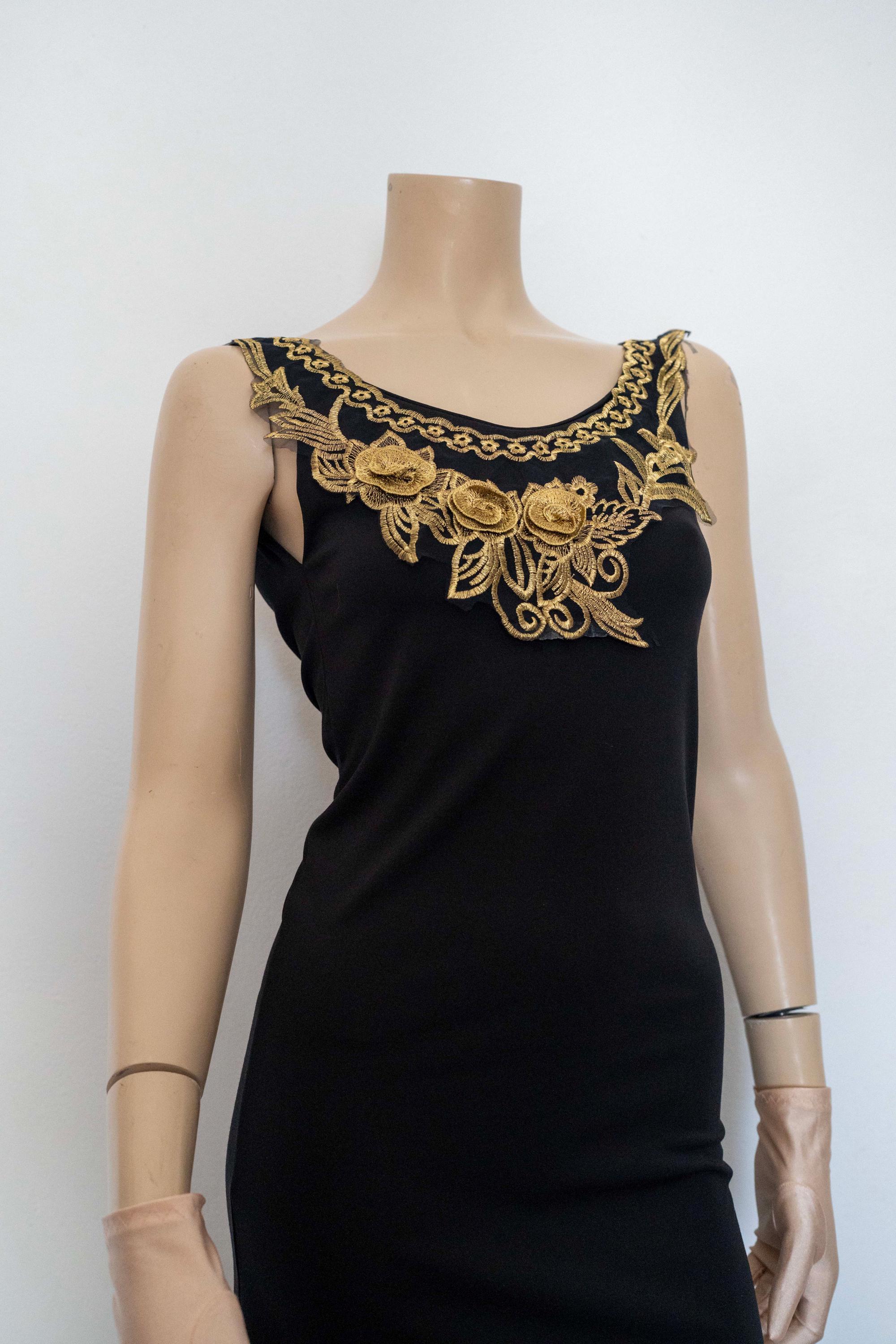 Black Open Back Dress With Gold Applique - Etsy Israel