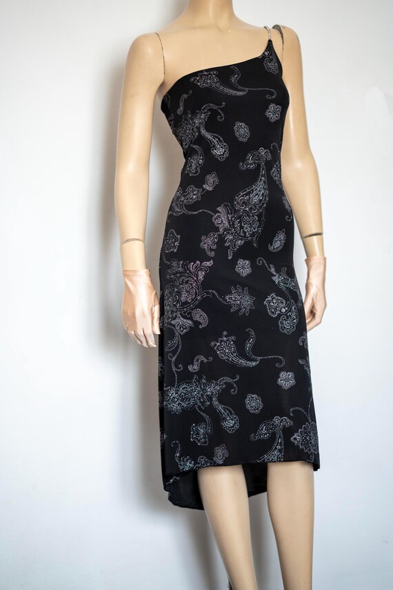 open lace back dress Black silver one shoulder mini dress  Redemption