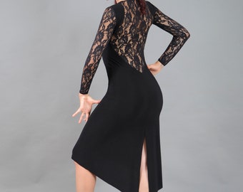 Black dress with long sleeves and lace