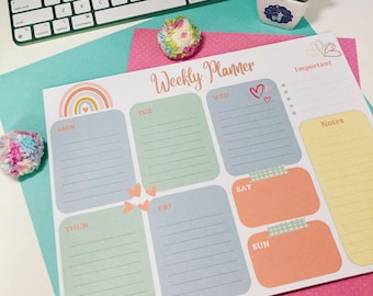 Weekly Planner, Notepad, Organization, Daily task tracker, Planner Lover,  Boho Rainbow Planner, Stationary,  Daily Planner, Cute Planner