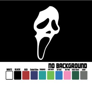 May include: A white Scream mask graphic on a black background. The image includes a color palette with options like white, black, red, and pink, and the text "NO BACKGROUND".