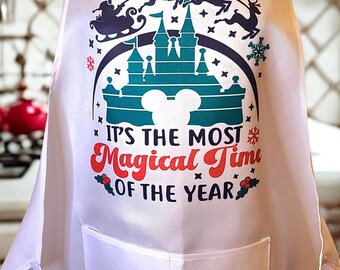 Delantal de cocina de la época más mágica del año de Disney, delantal navideño de Disney, delantal navideño de Disney para adultos, delantal navideño de Disney