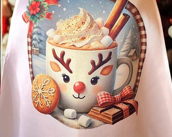 Delantal navideño, delantal navideño, delantal navideño de reno, delantal navideño de reno, taza navideña de reno, taza navideña de reno, delantal navideño para adultos