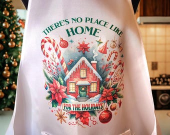 Delantal navideño, delantal navideño, delantal de cocina navideño, delantal de cocina navideño, delantal "No hay lugar como el hogar para las fiestas", delantal navideño