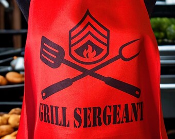 Grill Sergeant Apron, Father's Day Apron, Apron Grill Sergeant  Red Apron Grill Sgt, Apron Grill Sgt, Kitchen Apron Father's Day