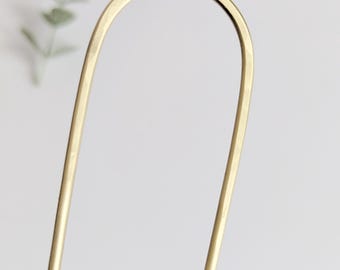 Brushed brass gold round pin hair fork, minimalist hair accessory | handmade bun holder