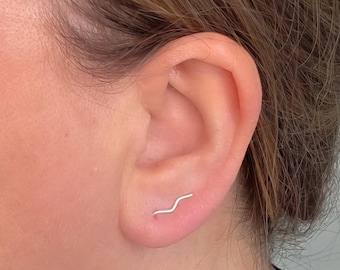 Mini Wave Sterling Silver Minimalist Ear Climbers: Wavey Handmade Crawler Earrings