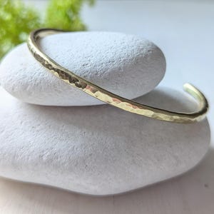 Handcrafted Slim Gold Cuff Bangle | Adjustable Hammered Brass Bracelet | UK Made Minimalist Jewellery