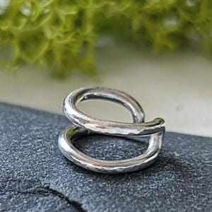 Hammered double band ear cuff, 5mm 925 Sterling silver helix ear cuff | Unisex No piercing ear wrap | Recycled Silver | Handmade UK
