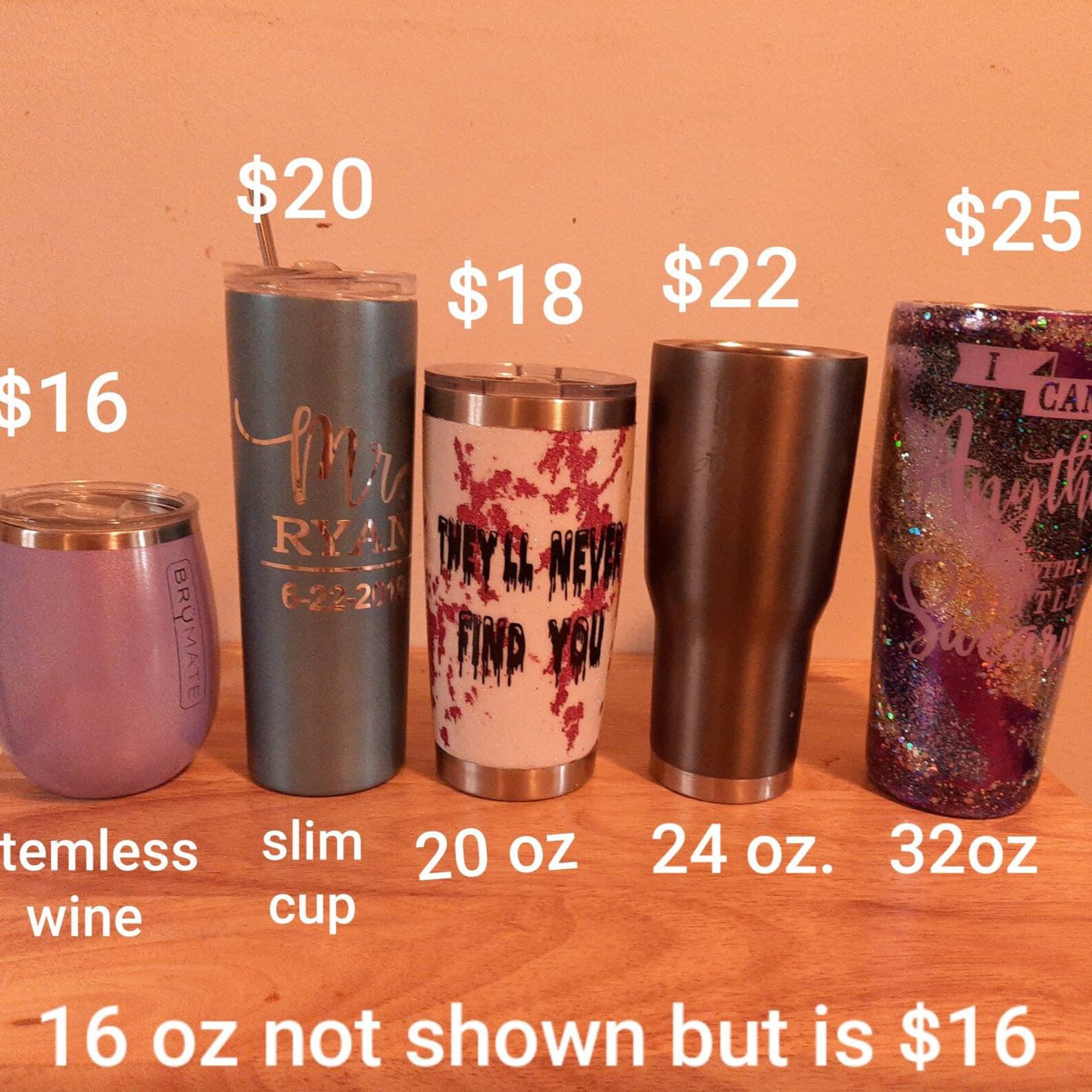 Custom tumblers different shapes and sizes available Etsy