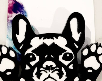 French bulldog  acrylic brooch - black and white