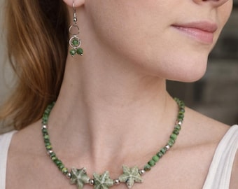 Ocean Starfish Green Beaded Jewelry Set