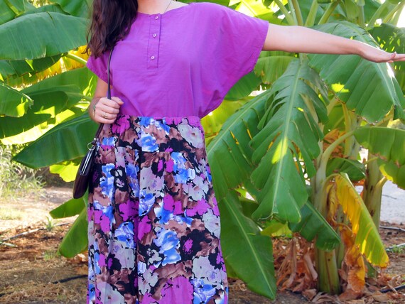 Vintage floralTwo-piece suit/80's floral blouse a