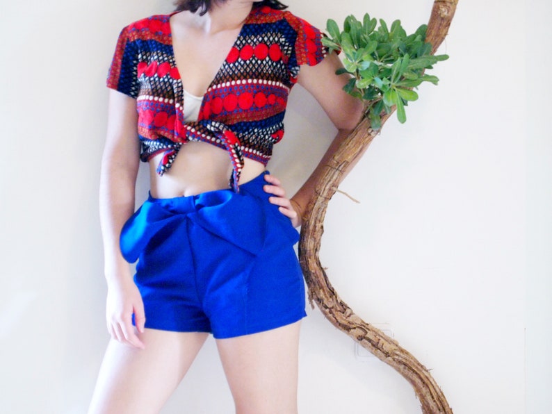 like towel velvet cloth. Unique vintage red blue tie top
