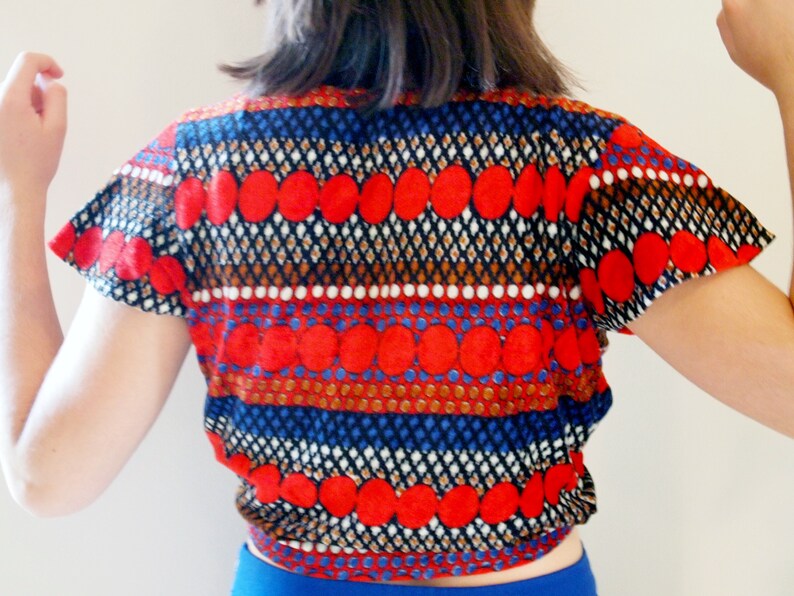 like towel velvet cloth. Unique vintage red blue tie top