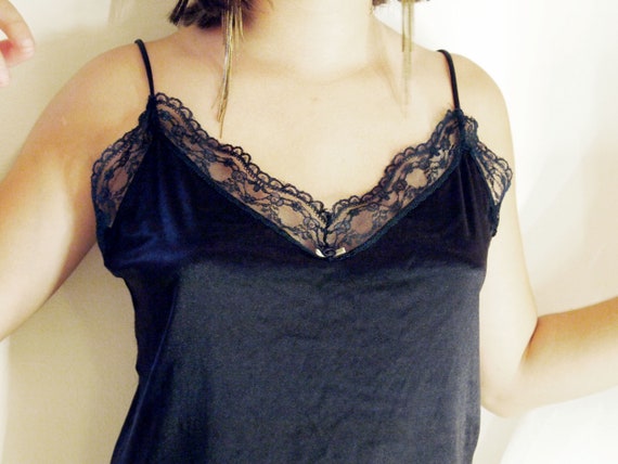 Black laced slip tank top/Lingerie black top.
