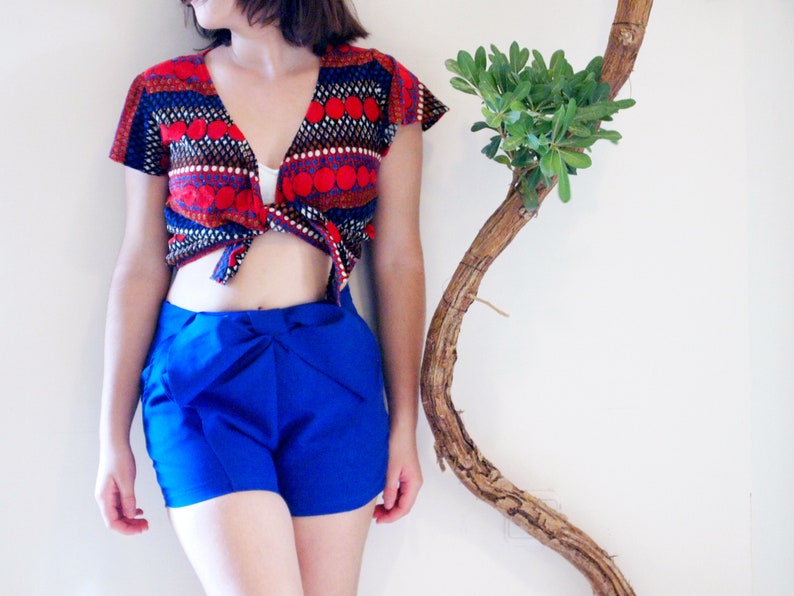 like towel velvet cloth. Unique vintage red blue tie top