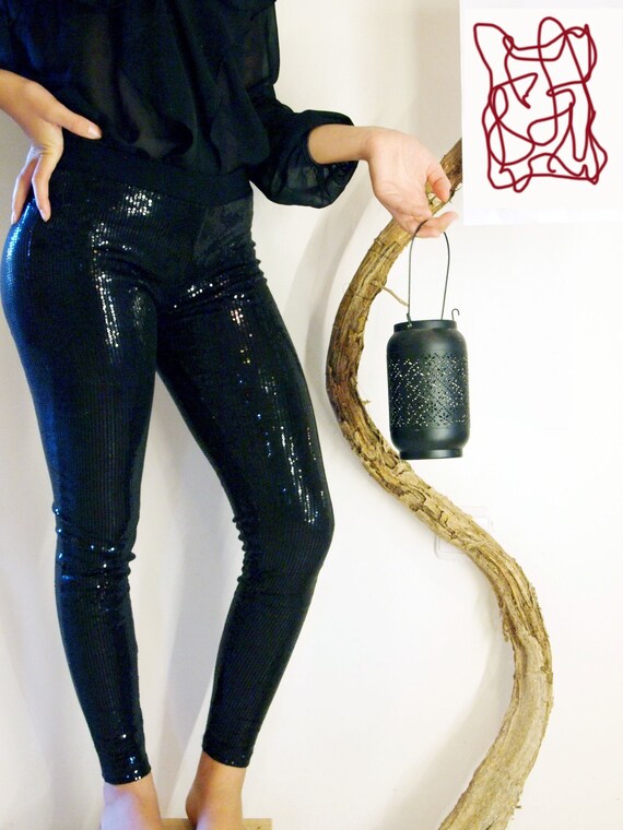 Vintage black sequins long pants tight and rock.