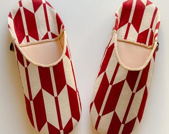 KIMONO Babouche - Yagasuri monyo Red- Relaxing indoor shoes Handmade leather slippers