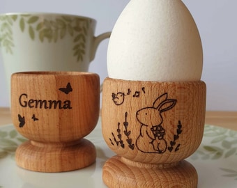 Personalised egg cup. Wooden egg cup. Easter gift. Laser engraved. Birthday present. Bunny. Child Gift. Adult Gift.