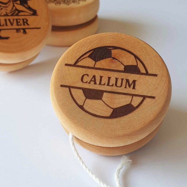 Personalised wooden Yo-Yo. Football. Retro toy. Birthday gift. Kids toy. Stocking filler. Christmas. Boys and girls.