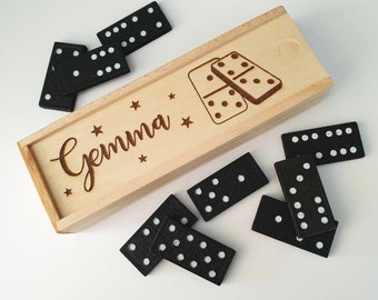 Personalised Domino Set. Child's Toy. Wooden. Laser Engraved. Kid's Birthday Gift. Stocking Filler. Christmas Present. Family Game.