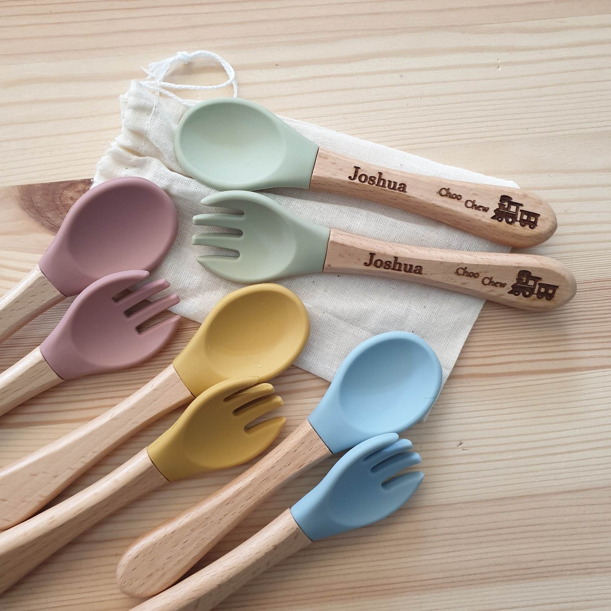 Minifolk Baby Weaning Cutlery Set Baby Training Cutlery Set Spoon / Fork  Baby Feeding Toddler Cutlery Set Easy Hold Chunky Cutlery 