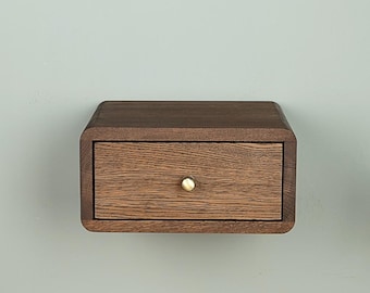 Mesa de cabeceira suspensa personalizada com gaveta em carvalho maciço – Mesa de cabeceira minimalista para parede