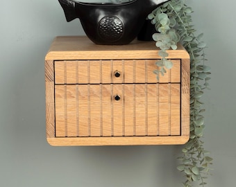 Floating Nightstand with Fluted Two Drawers in Solid Oak – Modern Nightstand
