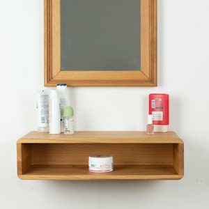 Tavolo da trucco galleggiante, organizer per trucco per vanità, tavolo da toeletta in rovere, tavolo da toeletta, scrivania galleggiante in rovere,