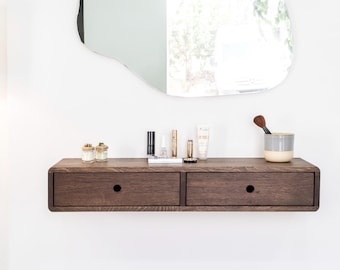 Tocador flotante de roble con cajones: tocador de pared