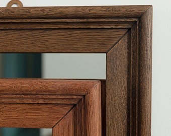 Handcrafted Oak Wall Mirror: Modern Solid Wood Frame, Vertical/Horizontal