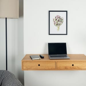 Mesa flutuante de carvalho maciço com gavetas: estação de trabalho ergonômica para escritório em casa