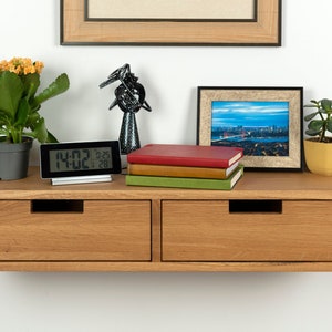 Floating Console Table With Two Drawers ,Entryway Table, Hallway Wooden Table, Solid Oak Wood Table