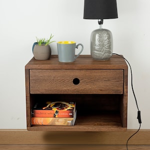 Floating Nightstand with Drawer in Solid Oak, Modern Bedside Table, Solid Oak Nightstand,Night Table, Mid Century, Handmade,Wall Mounted