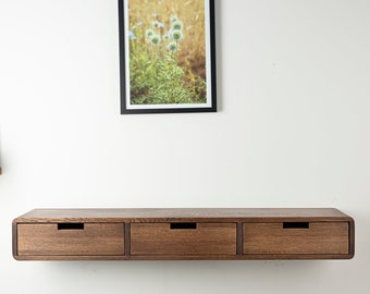 Consola flotante de roble macizo: mesa de entrada y pasillo con 3 cajones