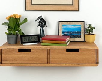 Floating Console Table With Two Drawers ,Entryway Table, Hallway Wooden Table, Solid Oak Wood Table
