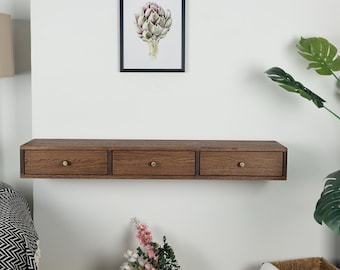 Massief eiken zwevende consoletafel met 3 lades - moderne opbergruimte in de hal