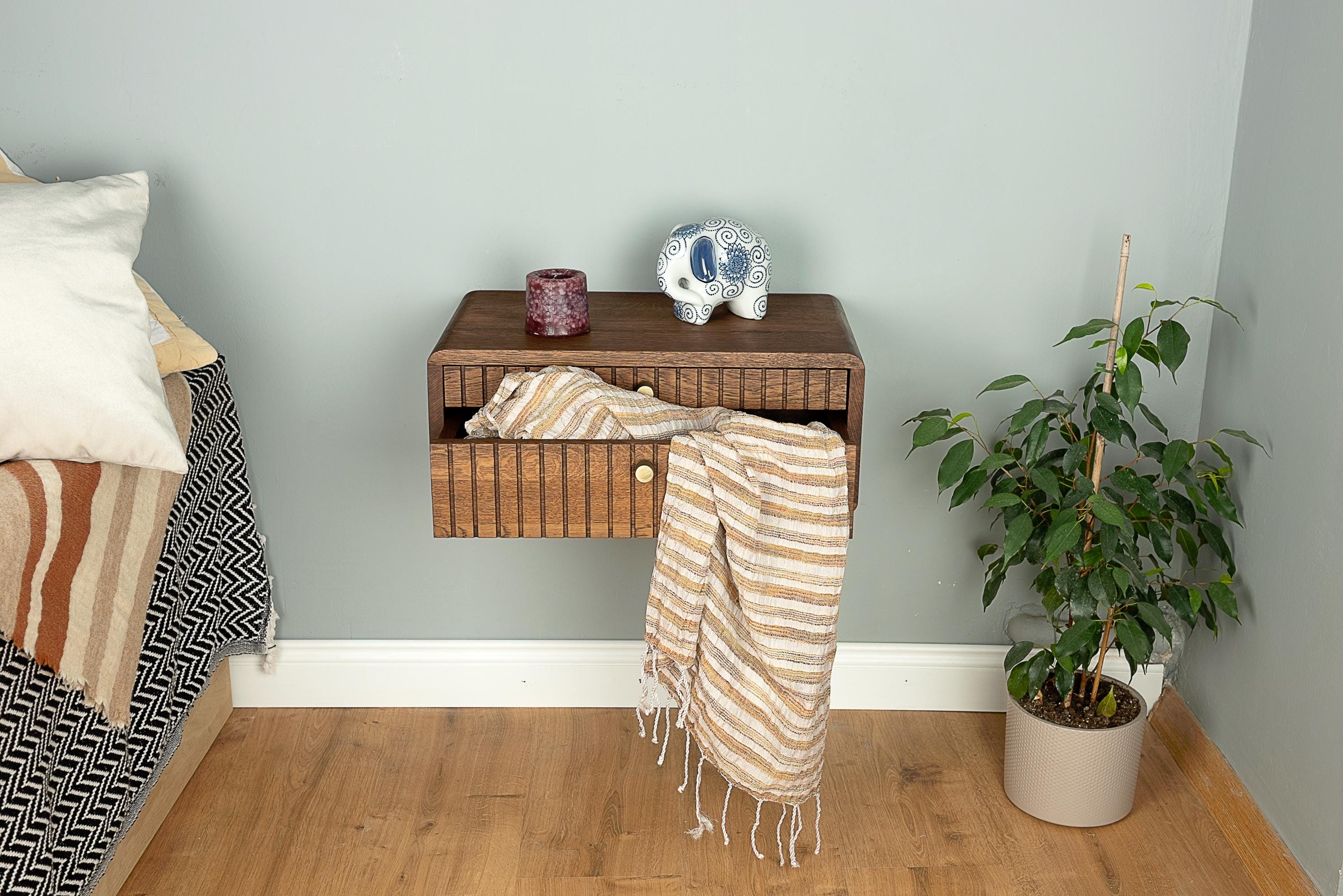 Floating Nightstand With Fluted Two Drawers in Solid Oak - Etsy