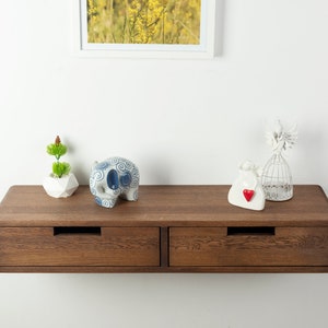 Floating Console Table With Two Drawers ,Entryway Table, Hallway Wooden Table, Solid Oak Wood Table