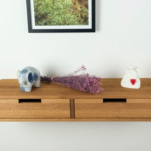Floating Console Table With Two Drawers ,Entryway Table, Hallway Wooden Table, Solid Oak Wood Table